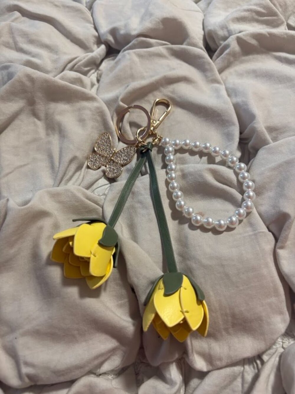 Free People Cottagecore Tulip & Butterfly Pearl Bag Charm